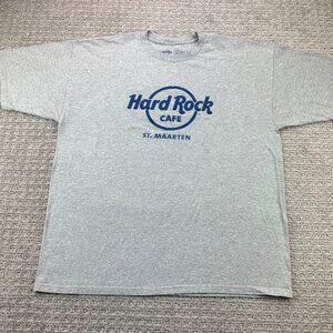 Hard Rock CAFE St. Marten Shirt Men Extra Large XL Gray Puff Print Logo T-Shirt